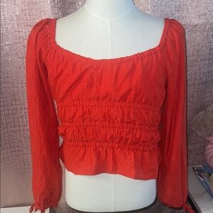 Elegant Red Gathered Blouse